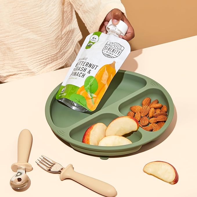 Serenity Kids 6+ Months Veggie Puree Baby Food Pouches - USDA Organic BPA-Free Allergen-Free Pouches - No Added Sugar Toddler Snack - Spinach & Squash Baby Puree - 3.5 Oz, Pack of 6