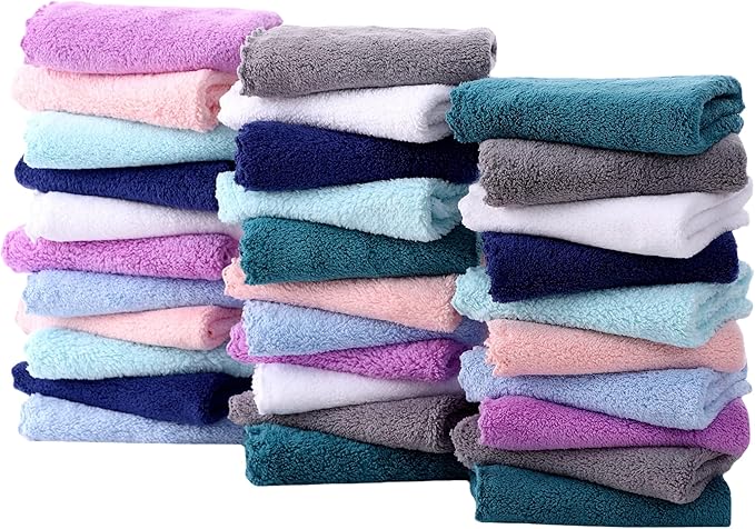 32 Pack Baby Washcloths - 10x10 Inch, Microfiber baby towel - Absorbent and Soft baby Wash Clothes for Newborns, Infants and Toddlers - Quick Dry baby boys and girls face towel - Multicolor