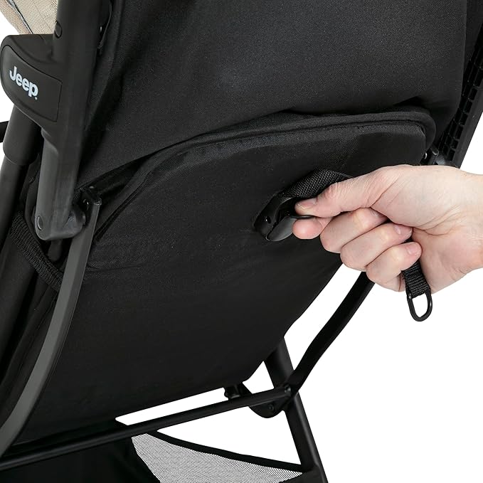 Jeep Altitude Compact Travel Stroller by Delta Children Greenguard Gold, Easy One Hand Fold, Lightweight, Extendable Canopy with Peek-a-Boo Window, Reclining Seat, 4 Wheel Suspension, Tan