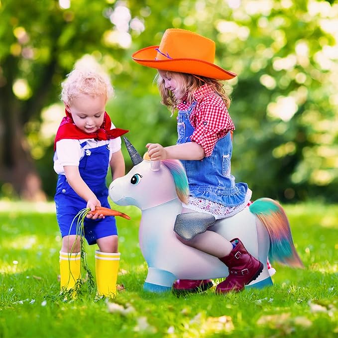 U&C Planet Multi Colored Unicorn Bouncy Horse for Toddlers, Bouncy Animals for Toddlers, Animal Hopper Bouncing Toys Gift for 18 Months 2 3 4 5 6 Years Old Outdoor Indoor with Pump