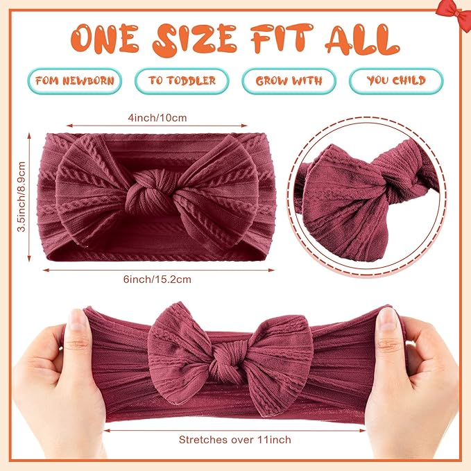 Janinka 32 Pcs Baby Nylon Headbands Hairbands with Bows Elastics Handmade Hair Accessories Stretchy Headband Jacquard Design for Newborn Infant Baby Toddlers Kids(Classic)
