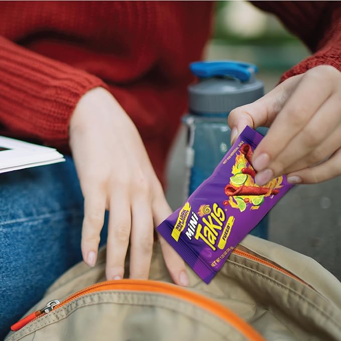 Takis Fuego Mini 25 pc / 1.23 oz Bite Size Multipack, Hot Chili Pepper & Lime Flavored Extreme Spicy Rolled Tortilla Chips (Pack of 2)