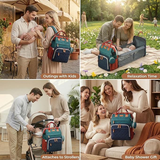 Diaper Bag Backpack, Multifunction Waterproof Diaper Bag for Baby, with Diaper Changing Station, Newborn Essentials Must Haves, Baby Portable Bag, Unisex, RGB