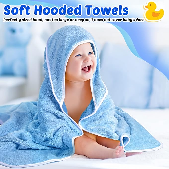 Reginary 4 Pack Baby Hooded Towels Coral Fleece Baby Bath Towels 30 x 30 Inch Soft Absorbent Hooded Bath Blanket for Newborn Toddler Infant Boy Girl Shower Gift Supplies (White, Gray, Brown, Blue)