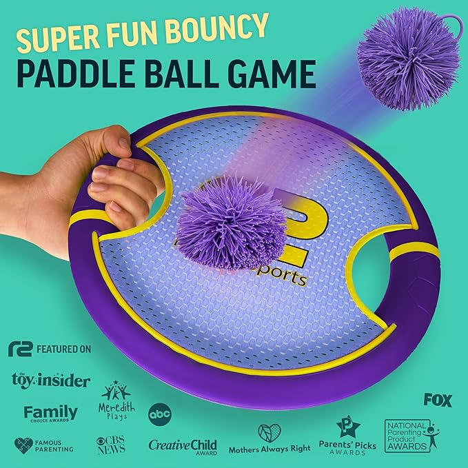 Fun Bouncy Paddle & Stringy Ball Toss & Catch Game - Easy to Use for Kids All Ages - Soft Foam Design for Safe Play Indoors or Outdoors - Also Works as Flying Disc - Great Gift Idea for Boys & Girls
