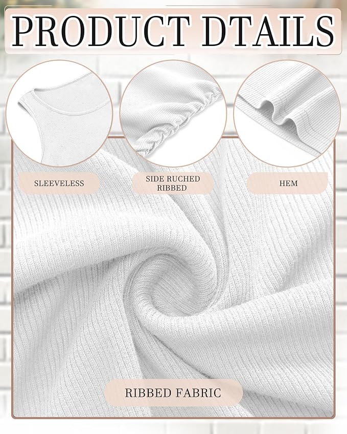 Riyiper 3 Pack Women's Maternity Tank Tops, Sleeveless Cotton Pregnancy Shirts Ribbed Knit Sides Ruched Basic Mama Clothes