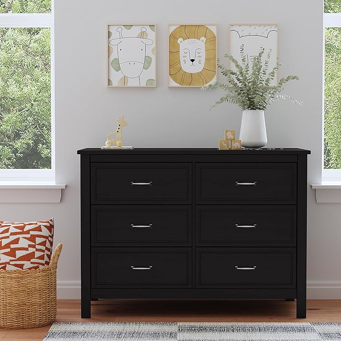Davinci Charlie 6-Drawer Baby Dresser - Wooden Double Chest of Drawers for Kids, Boys and Girls - Multi-Purpose Storage Dresser for Bedroom, Nursery, Living Room & Hallway, Easy to Assemble - Ebony