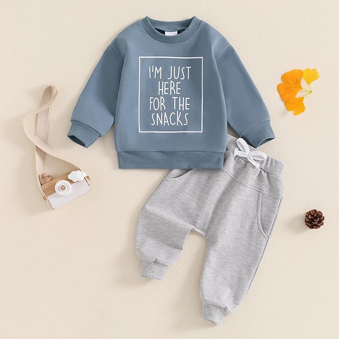 Baby Boy Fall Clothes Set Long Sleeve Letter Print Sweatshirt Pants Toddler Infant Outfits 6 12 18 24 Months 2T