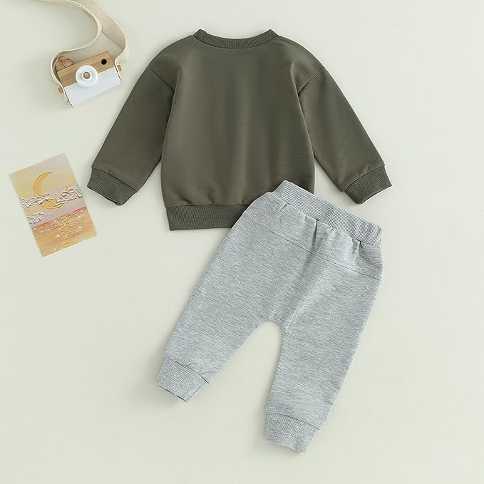ZAXARRA Toddler Newborn baby boys Fall Outfits Long Sleeve Letter Print Sweatshirt Tops Pocket Pants Casual Clothing Sets