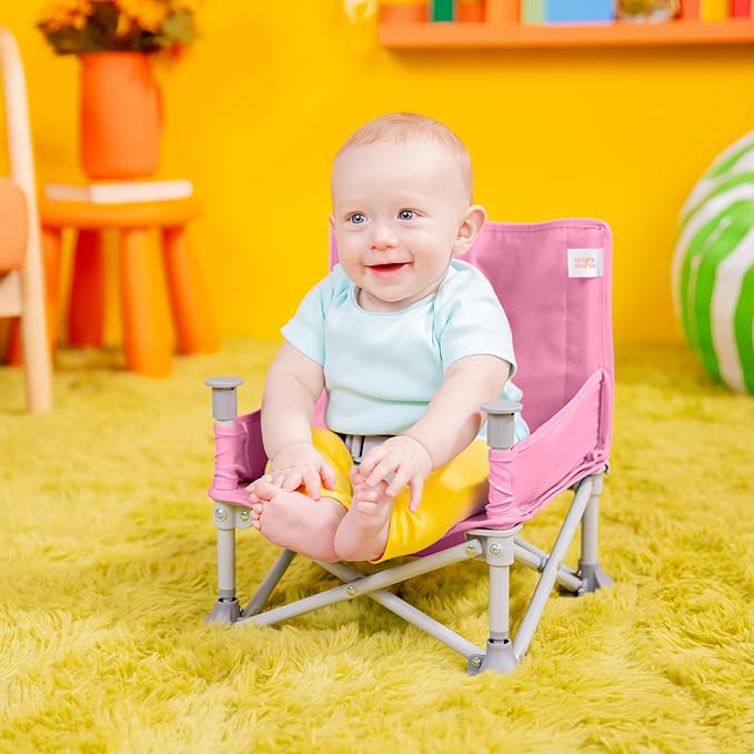 Bright Starts Pop 'N Sit Portable Booster, Indoor/Outdoor Use, Floor Seat with Feeding Tray, Pink, 6 Mos - 3 Yrs (Pack of 2)