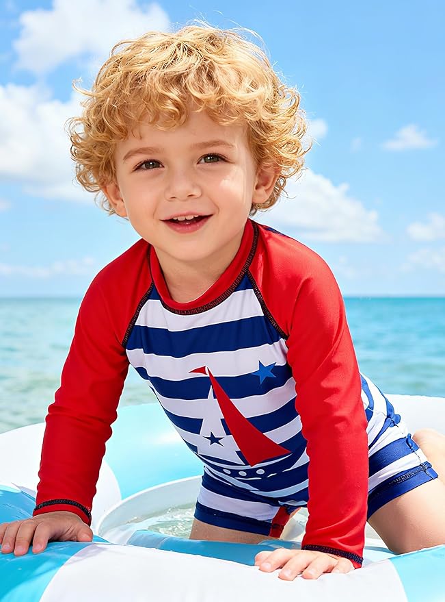 ADUKIDE Baby Boys Swimsuit Summer Beach Rash Guard Swimwear One Piece Sunsuit with Sun Hat 3-24 Months