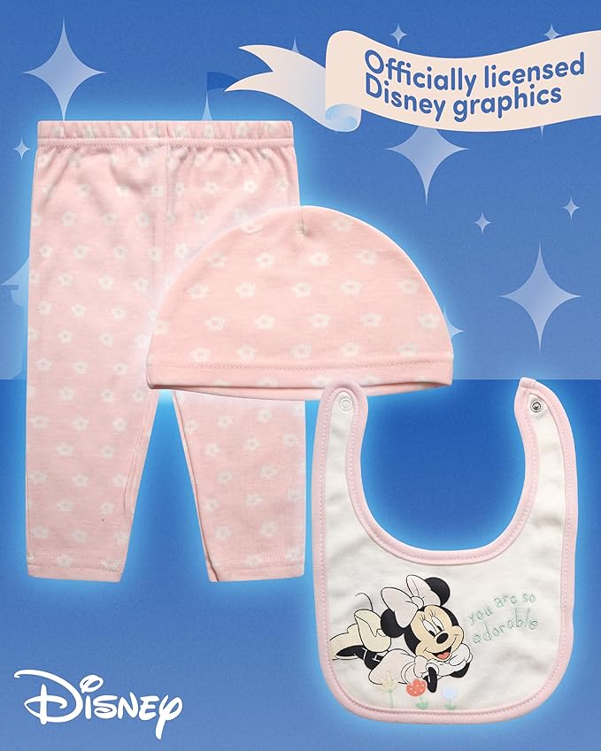 Disney Newborn Baby Girl Boy Clothes - 7 Piece Mickey Mouse Winnie the Pooh Bib Onesie Overall Beanie Pants Gift Bag Gift Set