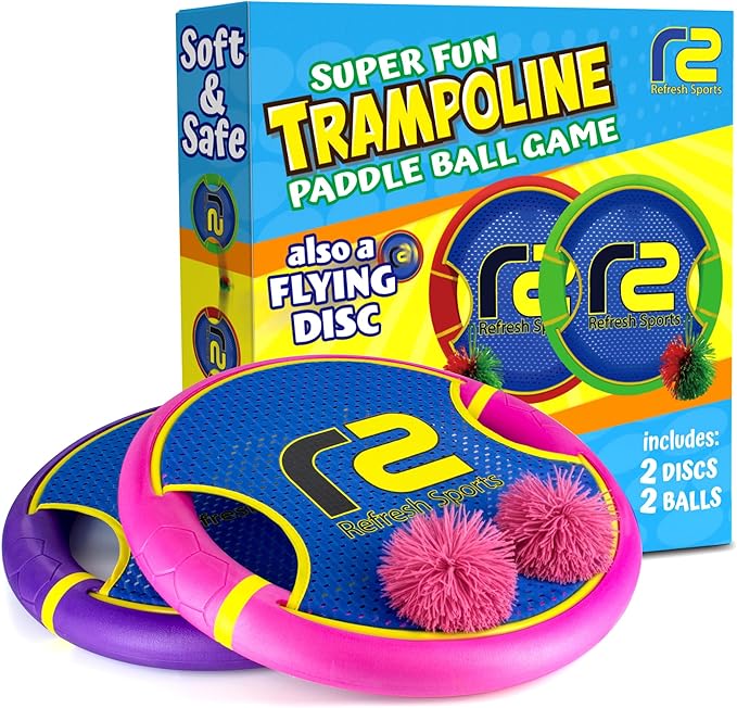 Fun Bouncy Paddle & Stringy Ball Toss & Catch Game - Easy to Use for Kids All Ages - Soft Foam Design for Safe Play Indoors or Outdoors - Also Works as Flying Disc - Great Gift Idea for Boys & Girls