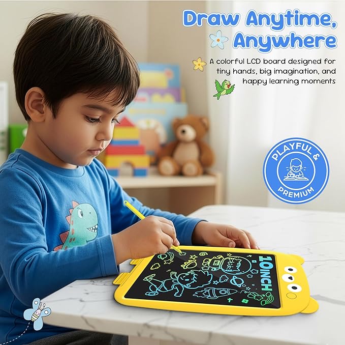 Henry & Colin Bear Themed LCD Writing Tablet for Kids – Reusable, Travel-Friendly Drawing Pad for Boys & Girls Ages 3 & Up. Ideal for Writing, Drawing, Creativity, Fun, Learning & Education (Yellow)
