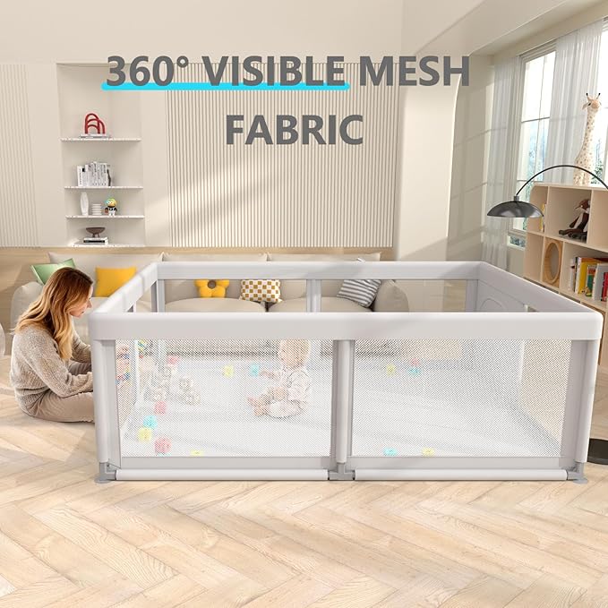 Baby Playpen Play Pens for Babies and Toddlers Play Yards for Indoor & Outdoor with Breathable Mesh Anti-Fall Playpen Grey