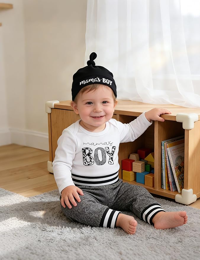 Fommy Newborn Baby Boy Clothes New to The Crew Letter Print Romper+ Pants+Hat 3PCS Outfit