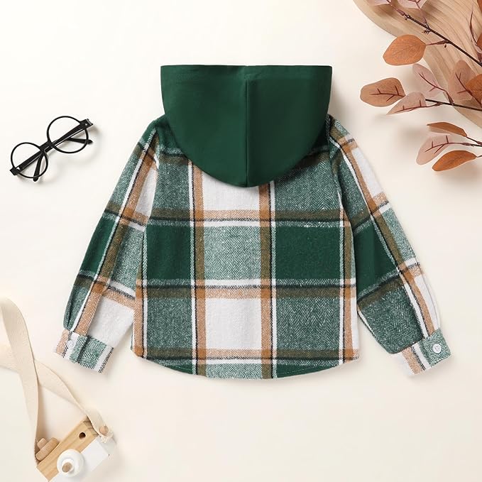 YOUNGER STAR Toddler Kids Boys Girls Flannel Hooded Plaid Shirt Button Baby Red Clothes