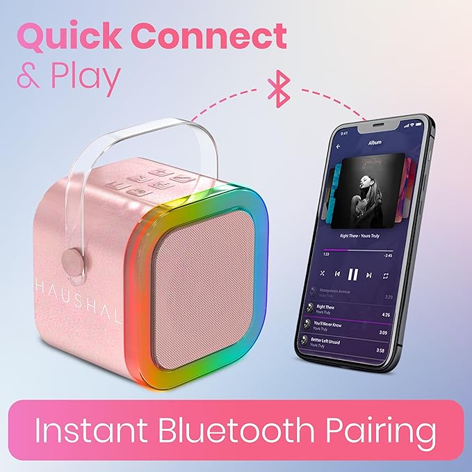 Mini Karaoke Machine for Adults Kids Teen with 2 Wireless Microphones, Birthday Gift Girls 8-12, Toys for Ages 5-7, Small Portable Bluetooth Speaker, Mini Microphone, Teens Car Singing Mic