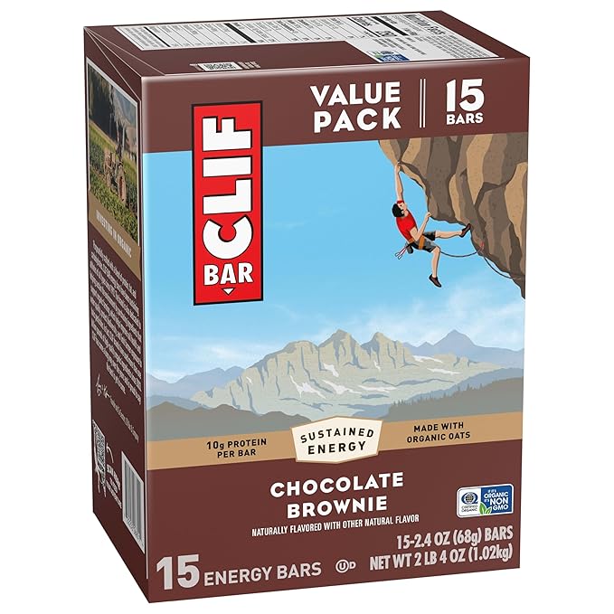 CLIF BAR - Energy Protein Bars - Chocolate Brownie - Made with Organic Oats - Energy Bars - Non-GMO - (15 Pack)