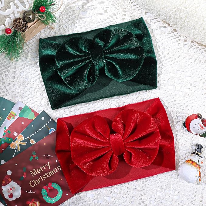 YanJie Baby Girl Bows Christmas Velvet Baby Headbands Big Baby Bows Wide Head Wrap Hair Accessories for Toddlers Newborn Infants Kids(Red-Green)