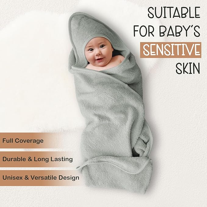 100% Organic Cotton Plush Woven Hooded Baby Bath Towels - Soft and Absorbent 31x31 Inches for Newborns and Kids, Baby Hood Towels for Newborn, Premium Infant Towels (Moos Green)