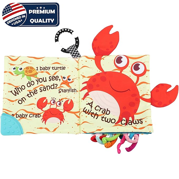 Fish Baby Books Toys, Touch Feel Cloth Crinkle Books for Babies,Baby Infant Toys 0-6, 6-12,12-18 Months,Early Learning Education, Christmas Shower Baby Gifts for Boys Girls,Teething,Mirror,Shark Ocean