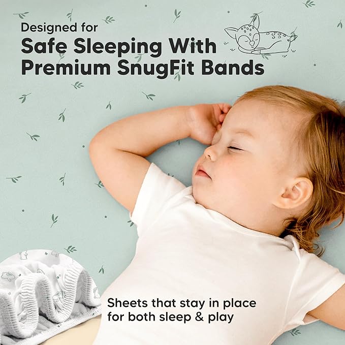 Pack and Play Sheets Fitted - 2-Pack Mini Crib Sheets for Pack N Play Mattress 38x26, Soft & Cozy, Neutral Toddler Playard Bedding, Snug Fitted Mini Baby Crib Mattress Cover Boy, Girl (Bunnies)