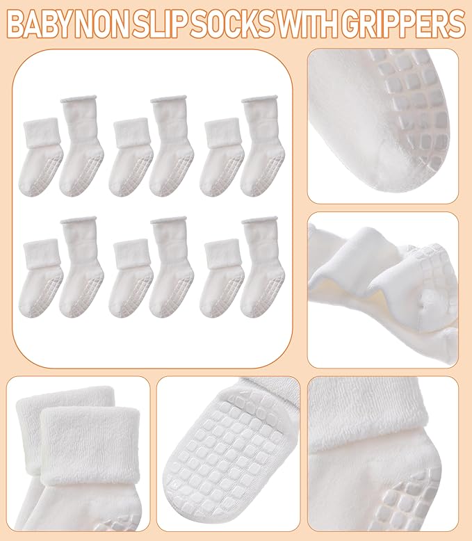 LANLEO Baby Girls Boys Non Slip Socks with Grips Toddler Kids Unisex Warm Thick Cotton Ankle Crew Socks with Grippers