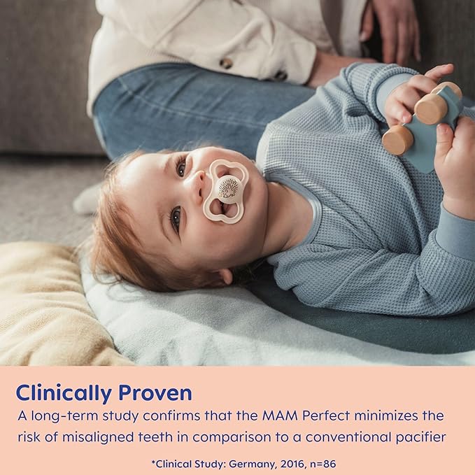 MAM Supreme Baby Pacifier, Newborns 0-6 Months, Developed with Orthodontists, Extra Air Flow for Sensitive Skin, Glows in The Dark, BPA-Free Silicone, Sterilizer Case, Pack of 2, Made in Europe