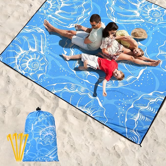 Beach Blanket Waterproof Sandproof Beach Mat 79" X 83"/10'x9'for 2-8 Adults Quick Drying Outdoor Picnic Mat Beach Accessories for Travel, Camping, Hiking