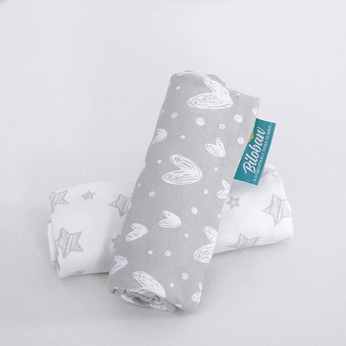 Pack and Play Sheets Compatible with ADOVEL, BabyBond and ELEMARA 4 in 1 Baby Bassinet Bedside Crib, 2 Pack, 100% Jersey Cotton Fitted Sheets, Breathable and Heavenly Soft, Grey and White Star Print