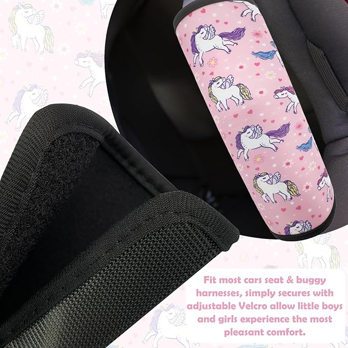 Seat Belt Cover for Kids, Seat Belt Pad for Boys Girls, Car Seat Straps Shoulder Pads for Kids, Kid's Seat Belt Cushion, Shoulder Strap Pad, 1 Piece （Pink Unicorn）