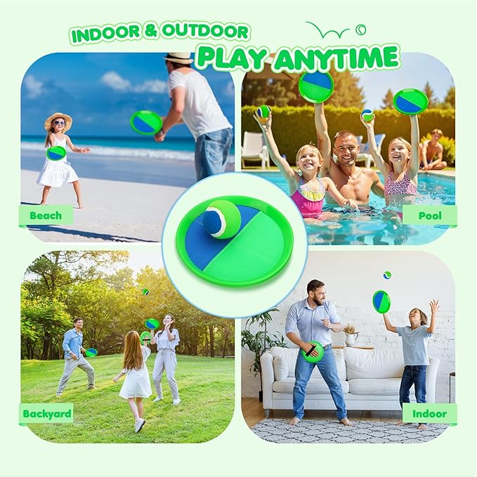 Toss and Catch Ball Set Upgraded - Beach Toys Outdoor Games Baseball Games - Sturdy & Water-Resistant Great for Pool Yard - Classic Gift for Toddlers Kids Boys Girls 3 4 5 6 7 8 9 10 11 12+ Years Old