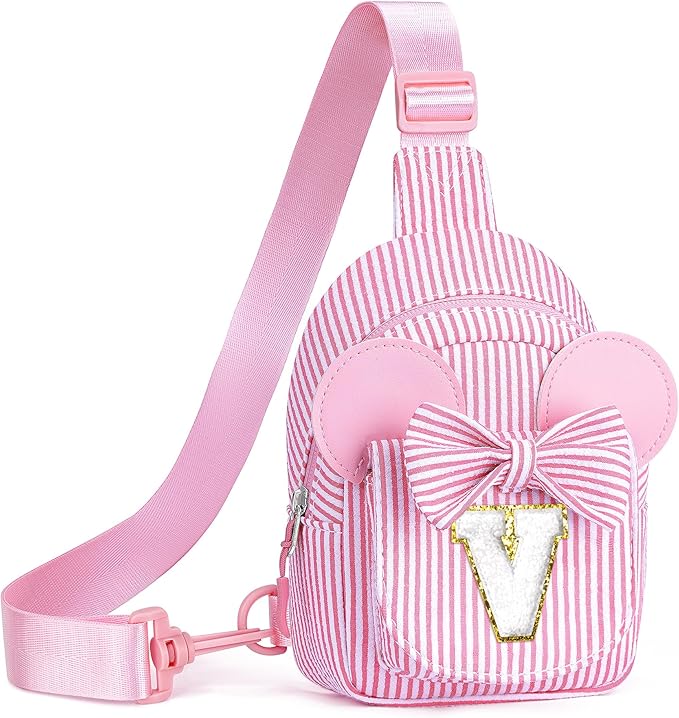 Girls Sling Bag - Birthday Gifts for 3 4 5 6 Year Old Girl, Birthday Gifts for Girl Daughter Sister, Initial Cross Body Bags for Girls Sling Bag for Kids Purse(Pink V)