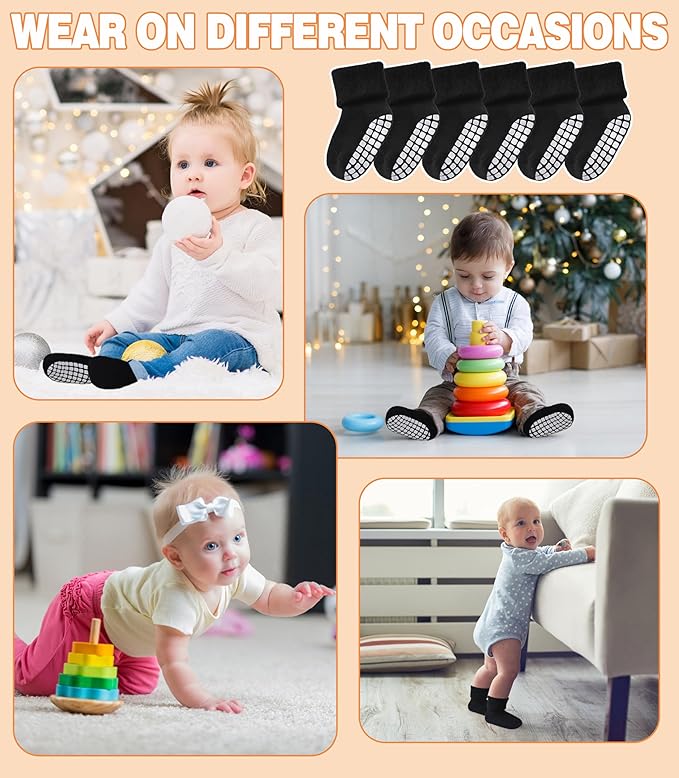LANLEO Baby Girls Boys Non Slip Socks with Grips Toddler Kids Unisex Warm Thick Cotton Ankle Crew Socks with Grippers