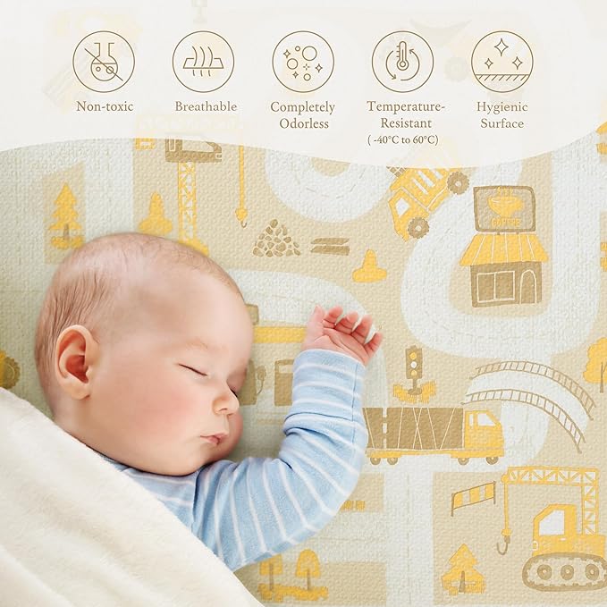 PopsyKosy Premium Baby Floor Play Mat - Extra Thick & Cushioned 1 inch Playroom Foam Mat, Non-Toxic Odorless - 6 Tiles - Spacious 6x4 ft. - Stylish & Large, Waterproof for Kids & Toddlers - Warm Beige