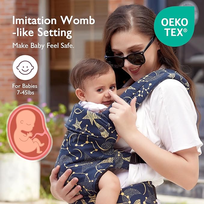 Momcozy Baby Carrier - Ergonomic, Cozy and Lightweight Carrier for 7-45lbs, Effortless to Put On, Ideal for Hands-Free Parenting, Enhanced Lumbar Support, Starry Night