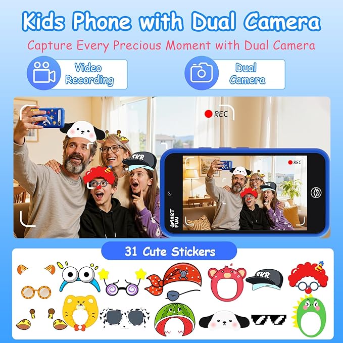 Kids Toys Smart Phone, 3.97" Touchscreen, Dual Camera with Stickers, 220+ Educational Puzzle Games, Toddler Learning Toys with Parental Control, Christmas Birthday Gifts for Kids Age 3-12