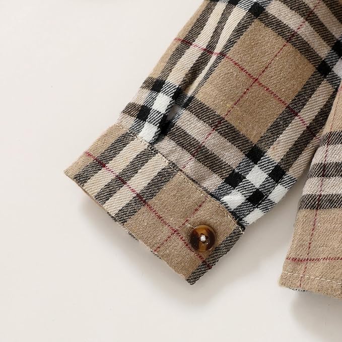 YOUNGER STAR Toddler Kids Boys Girls Flannel Hooded Plaid Shirt Button Baby Red Clothes