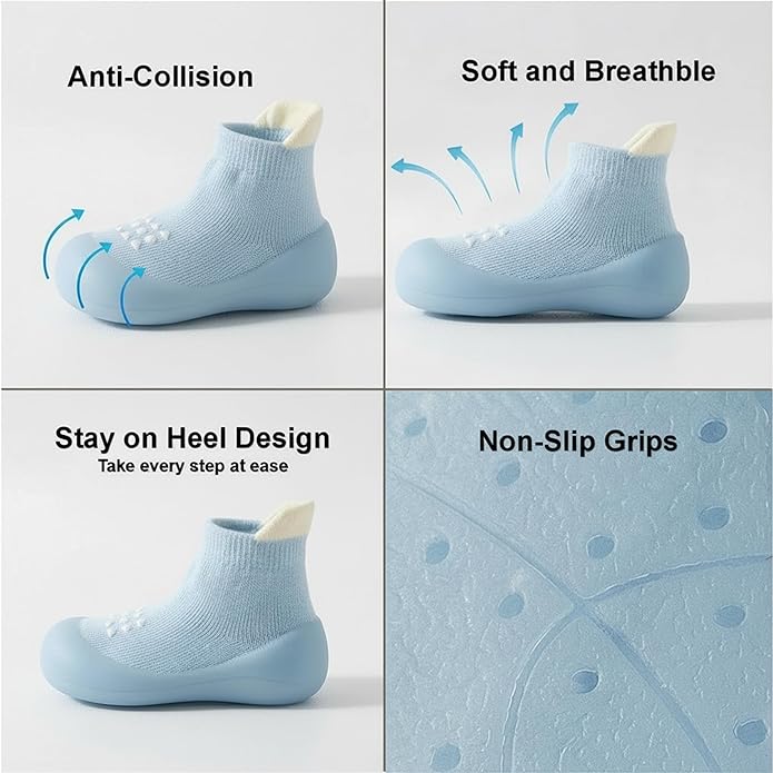 Hstyle Baby Sock Shoes Toddler Walking Shoes Infant Non-Slip Slippers Soft Rubber Sole Sneakers for Baby Boys Girls
