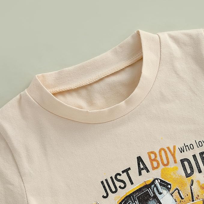 Toddler Baby Boy Clothes Summer Short Sleeve Trucks Tractors Print T-Shirt Tops Solid Color Shorts Set Casual Outfit