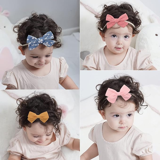 doboi 20PCS Baby Girls Hair Bows Headbands Soft Nylon Hairbands Elastic Hair Accessories for Newborns Infants Toddlers and Kids