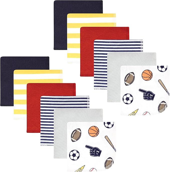 Hudson Baby Unisex Baby Flannel Cotton Washcloths, Sports Fan 12 Pack, One Size