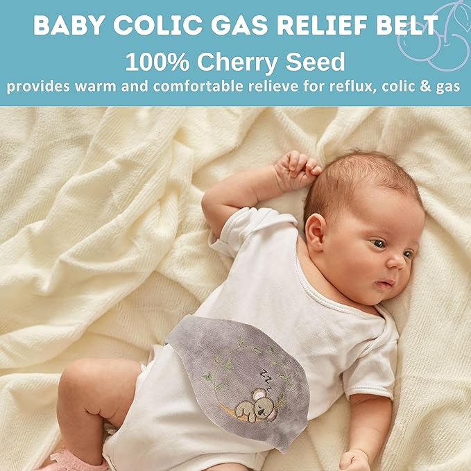 Baby Colic Gas and Upset Stomach Relief for Newborns-100% Cherry Seed-Heated Tummy Wrap-Colic Baby Swaddling Belt for Natural Relief–Soothing and Calming (Gray)