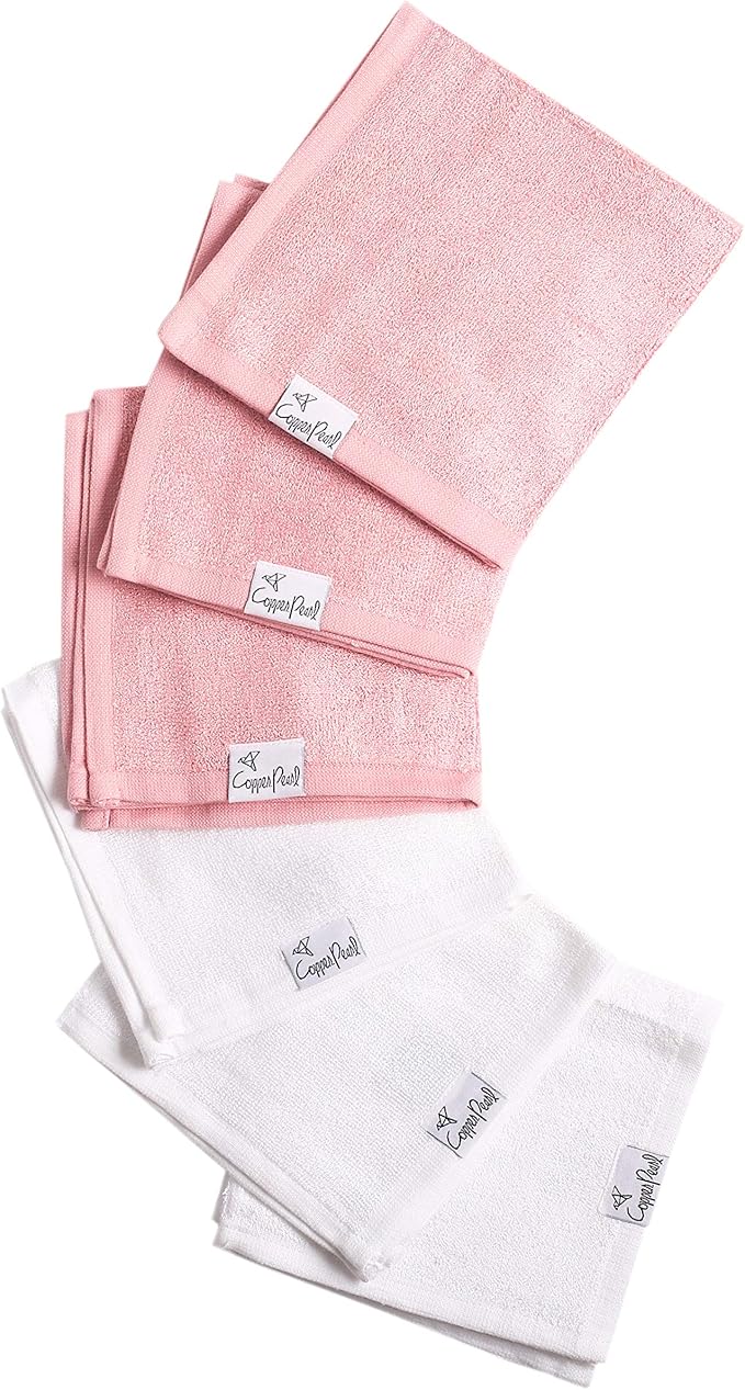 Copper Pearl 6 Ultra Soft Baby Bath Washcloths Premium Large Soft Darling (Pink/White) 11" x 11" Towels
