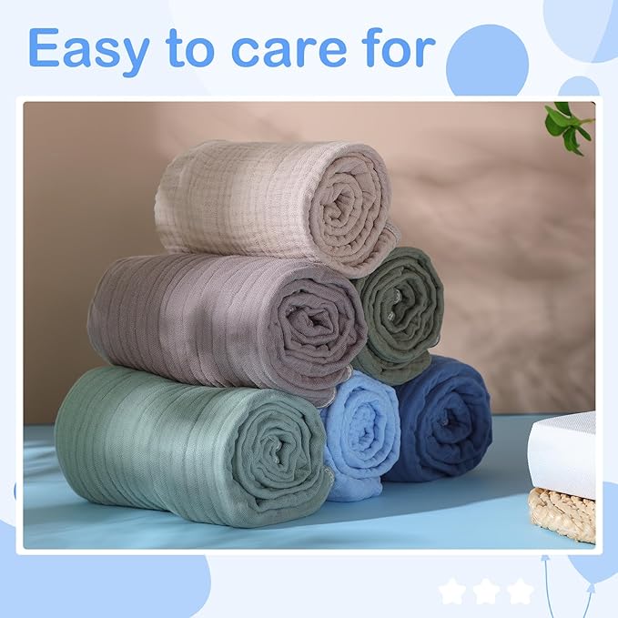 Peryiter 6 Pcs Muslin Hooded Baby Towels 32x32inch Cotton Newborn Bath Essentials Muslin Infant Blankets Absorbent Registry Baby Shower Present for Babies Girl Boy Kids (Green Series)