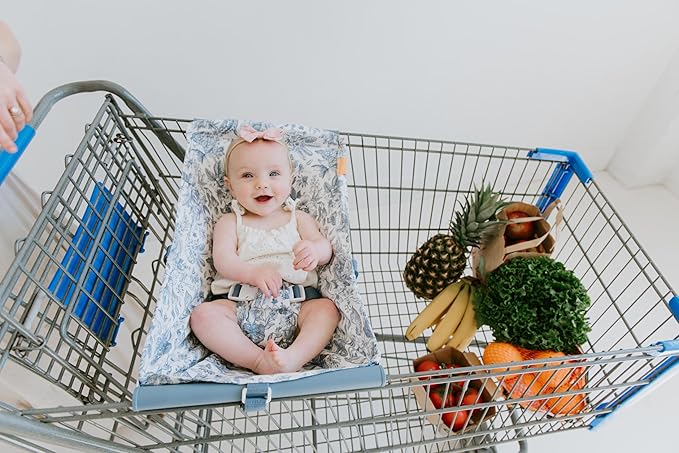 Binxy Baby Shopping Cart Hammock – Infant Seat for Grocery Carts – Holds Car Seats Securely – Compatible with Select 4-Seater Wagons (20–24” Wide) – Supports Up to 50 lbs – Heritage Blue