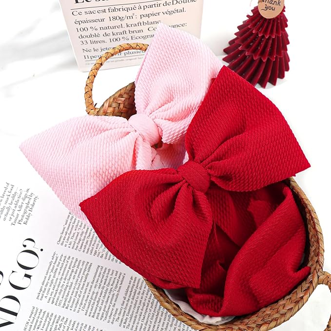 YanJie Baby Girl Headbands - Red Bow, Pink Toddler Headband, Nylon Hair Bows & Accessories for Newborn Girls & Infants 0-6 Months
