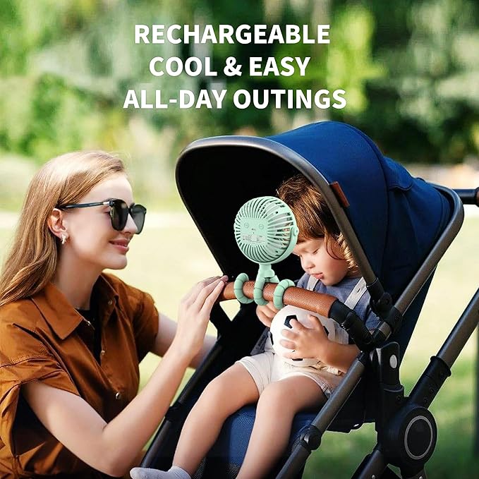 AMACOOL Battery Operated Stroller Fan, Baby Travel Essentials for Beach Disney, Newborn Boy & Girl Showers Gifts Registry Search, Rechargeable Clip On Fan for Car Seat Wagon Crib Bike Treadmill