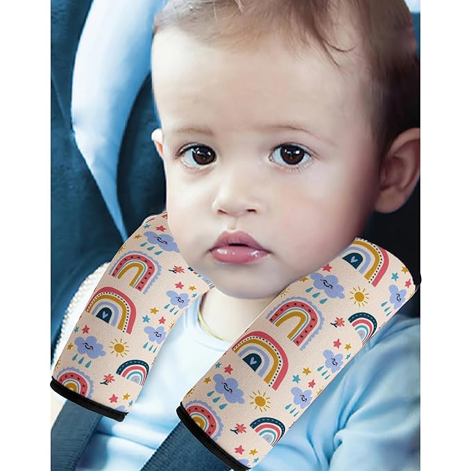 2 Pack VegaPunkLab Seat Straps Shoulder Pads for Kids - Seat Belt Cover Pad, Perfect for Car Booster Seats, Strollers, High Chair, Backpacks, and More, Rainbow